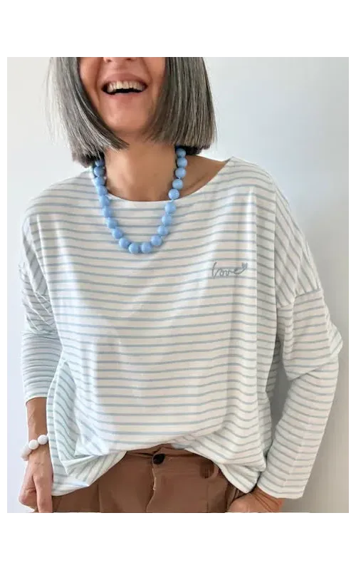 Camiseta Raya Celeste Manga Larga