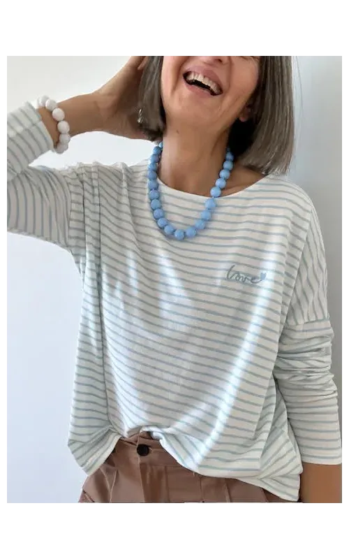 Camiseta Raya Celeste Manga Larga