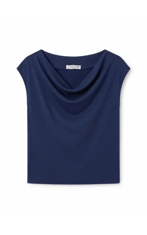 Top Drapeado Cuello Cascada Azul Marino