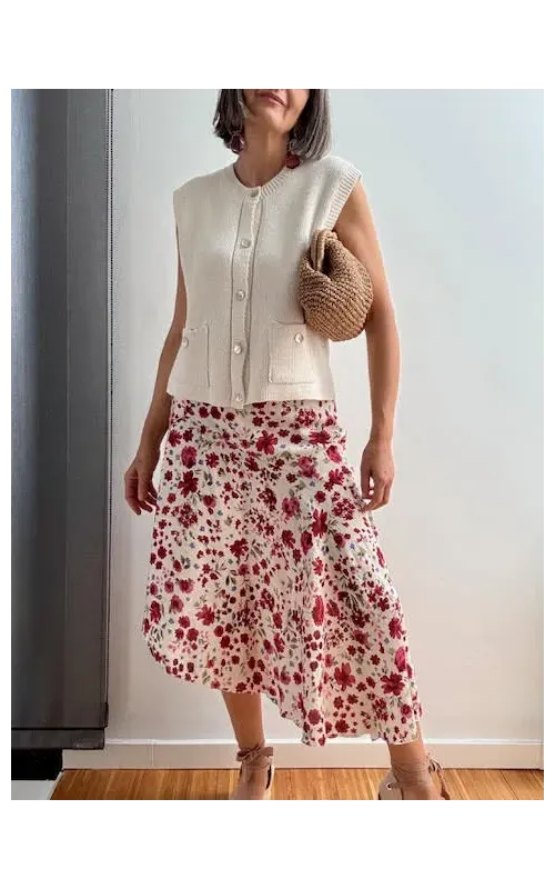 Falda Midi Floral Asimétrica