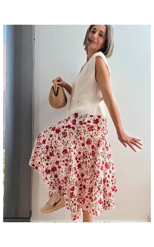Falda Midi Floral Asimétrica