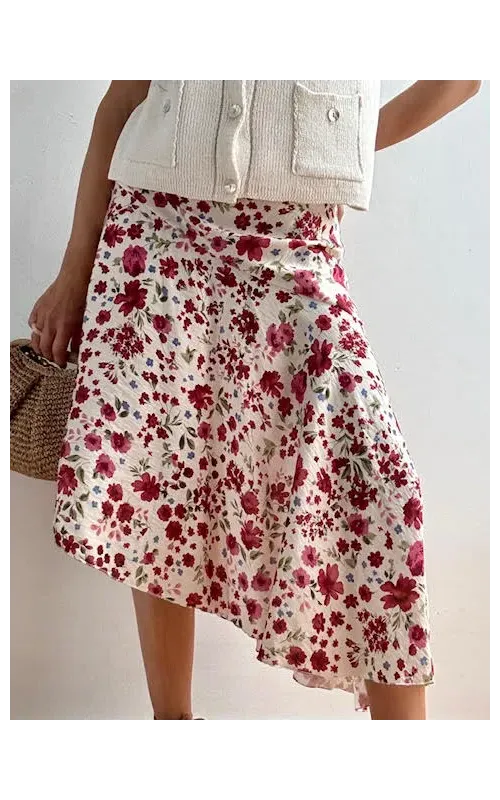Falda Midi Floral Asimétrica