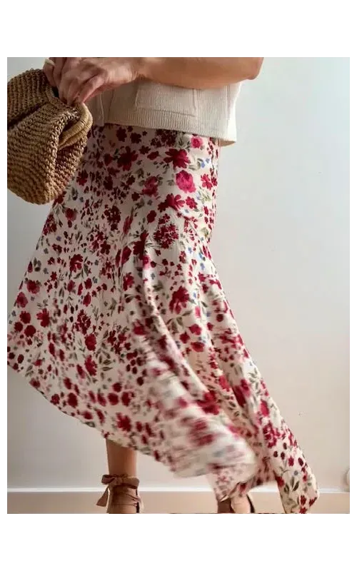 Falda Midi Floral Asimétrica
