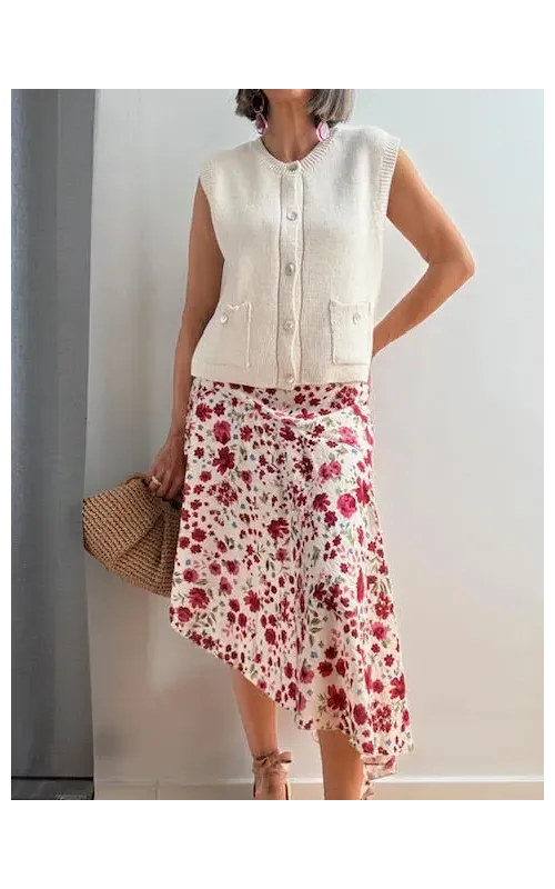 Falda Midi Floral Asimétrica