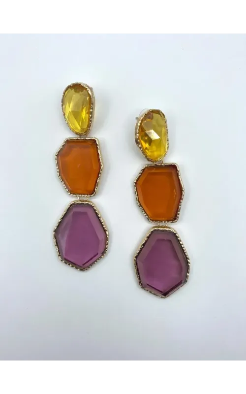 Pendientes Largos Tres Piedras Facetadas