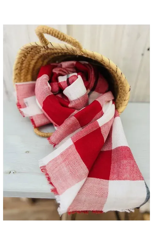 Fular Maxi Cuadros Rojos