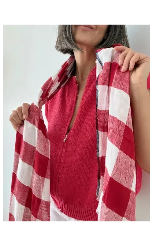 Fular Maxi Cuadros Rojos