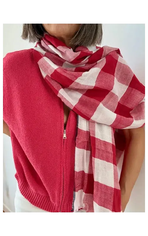Fular Maxi Cuadros Rojos