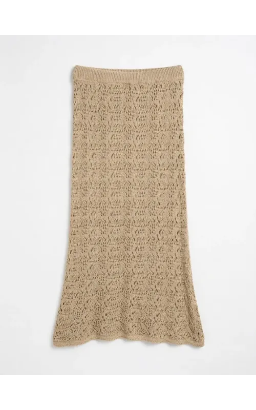 Falda Midi de Punto Calado Beige