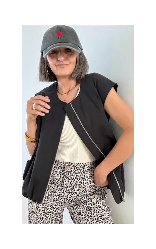 Chaleco Chaqueta Forrado con Cremallera Negro