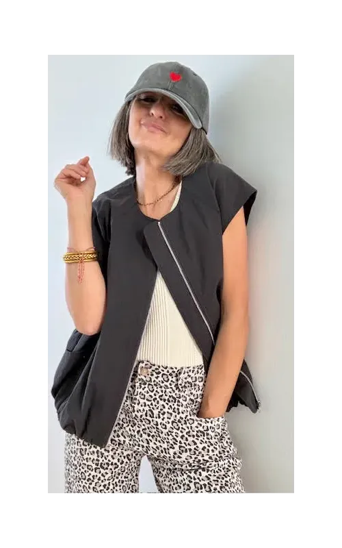 Chaleco Chaqueta Forrado con Cremallera Negro