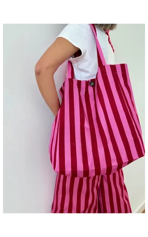 Bolsa Loneta Rayas Rosa y Rojo