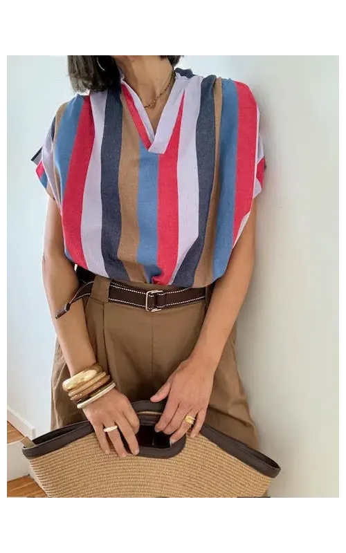 Blusa Rayas Multicolor con Cuello