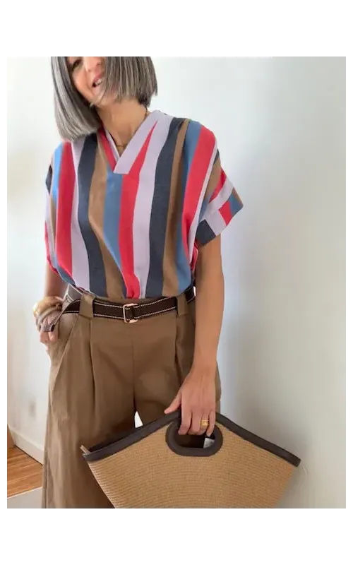 Blusa Rayas Multicolor con Cuello