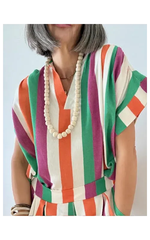 Blusa Rayas Multicolor 002 con Cuello
