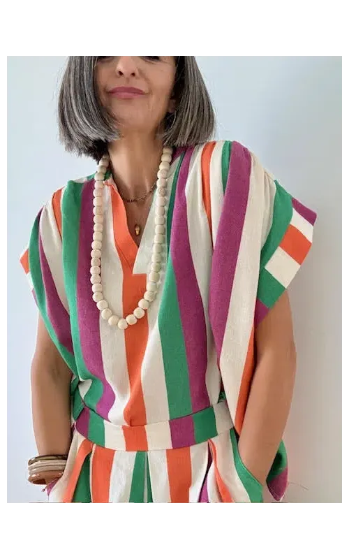 Blusa Rayas Multicolor 002 con Cuello