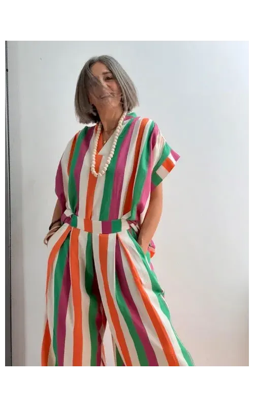 Pantalones Pinzas Rayas Multicolor 002