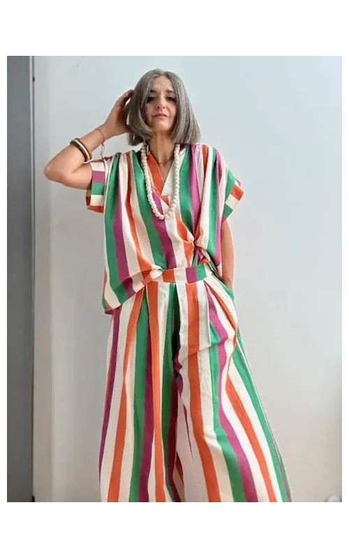 Pantalones Pinzas Rayas Multicolor 002