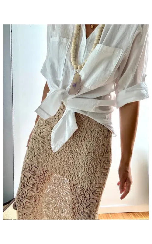 Falda Midi de Punto Calado Beige