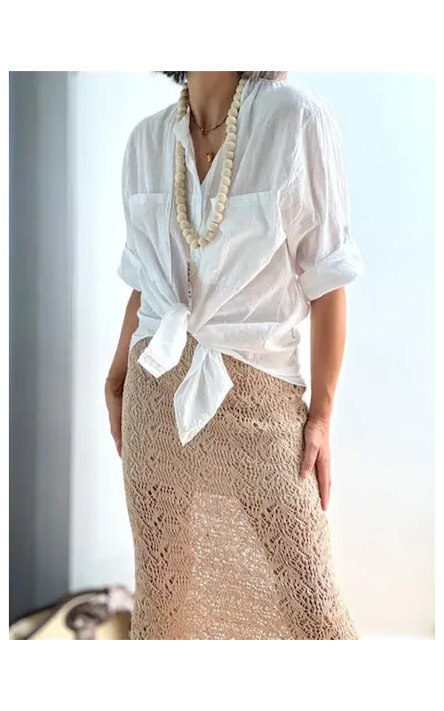 Falda Midi de Punto Calado Beige