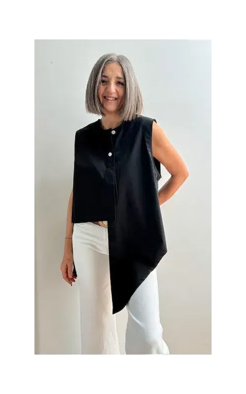 Camisa Sin Mangas Asimétrica Negro