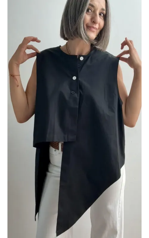 Camisa Sin Mangas Asimétrica Negro
