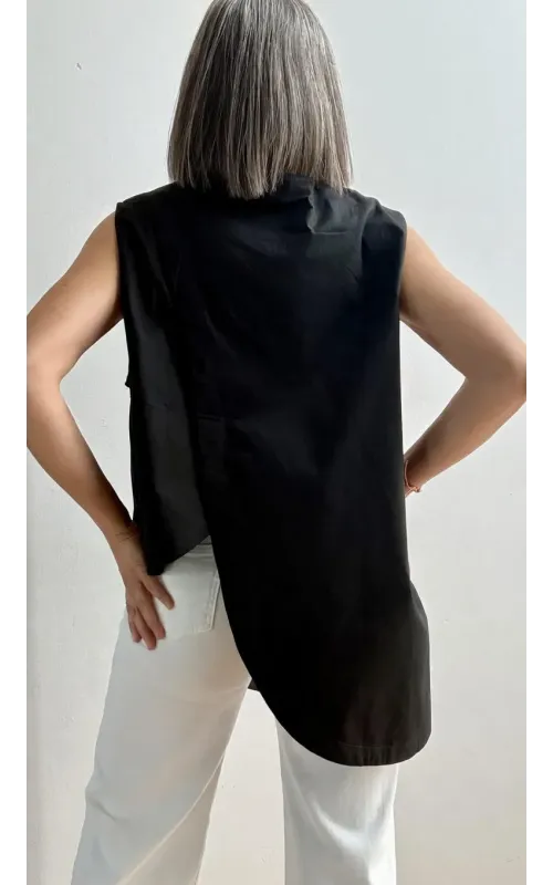 Camisa Sin Mangas Asimétrica Negro