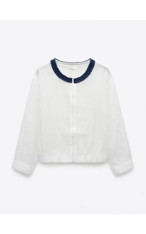 Bomber Tencel con Cuello Demi Blanca