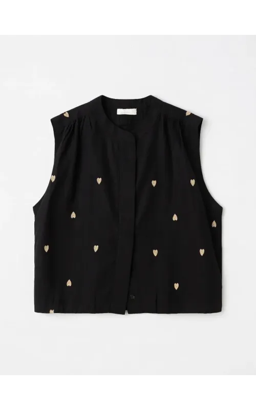 Top Volumen Corazones Tencel Marino