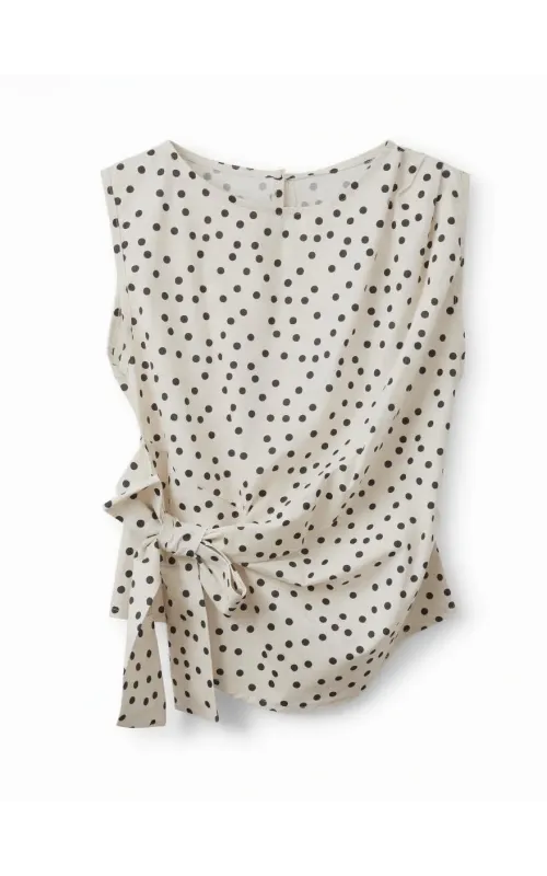 Blusa Sin Mangas de Lunares con Lazo Lateral