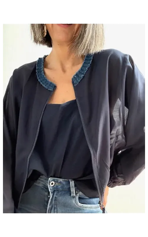 Bomber Tencel con Cuello Demi Marino