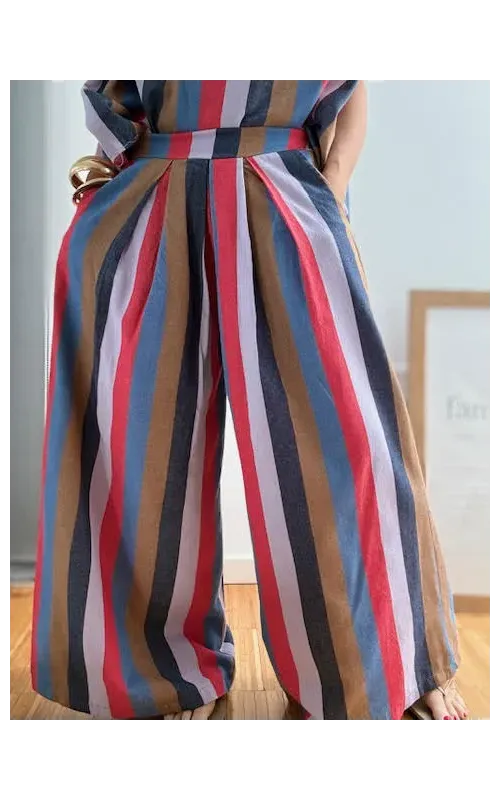 Pantalones Pinzas Rayas Multicolor 001
