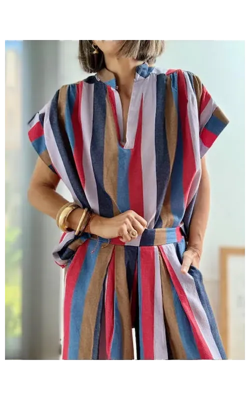 Blusa Rayas Multicolor con Cuello
