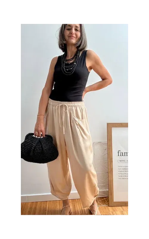 Pantalones Satén Beige