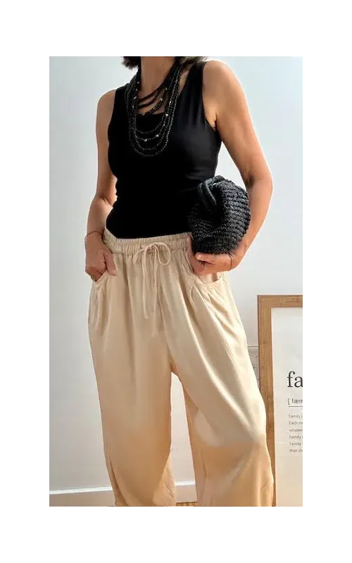 Pantalones Satén Beige