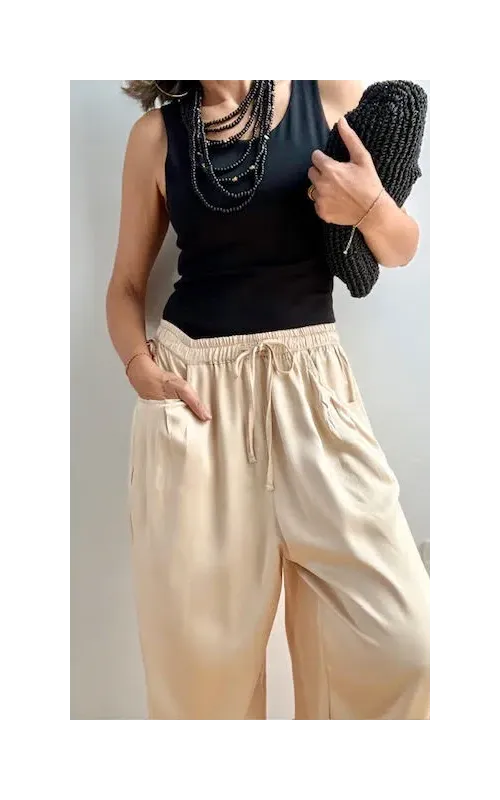 Pantalones Satén Beige