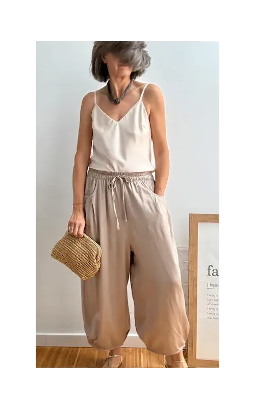 Pantalones Satén Topo