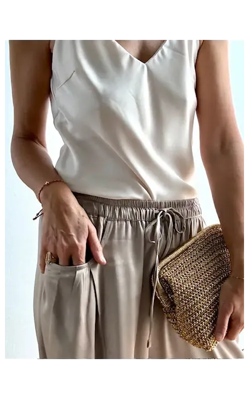 Pantalones Satén Topo