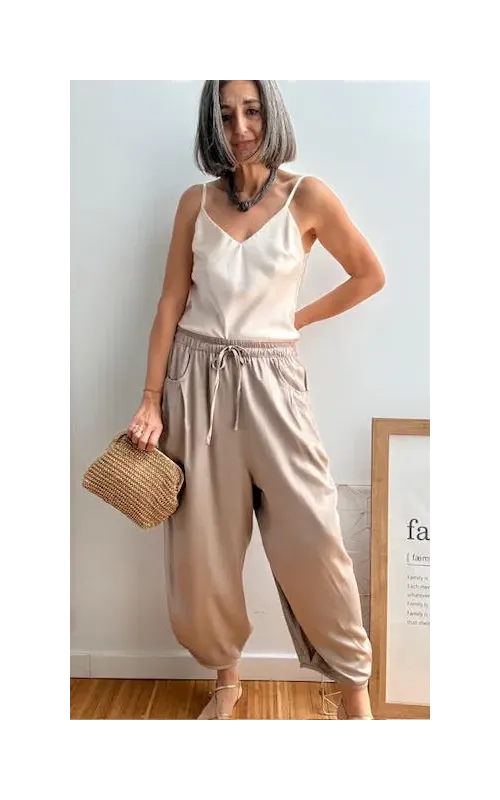 Pantalones Satén Topo