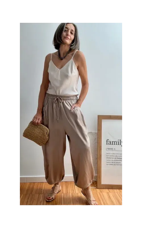 Pantalones Satén Topo