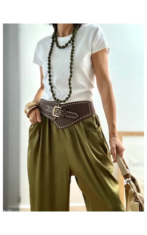 Pantalones Satén Oliva