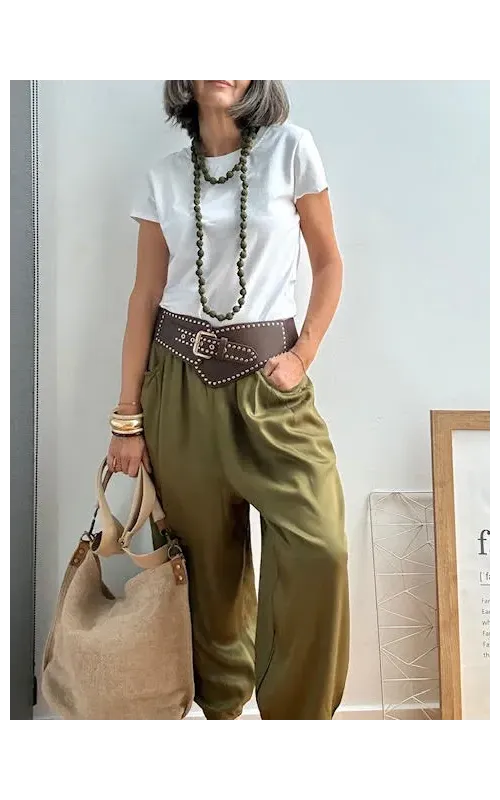 Pantalones Satén Oliva