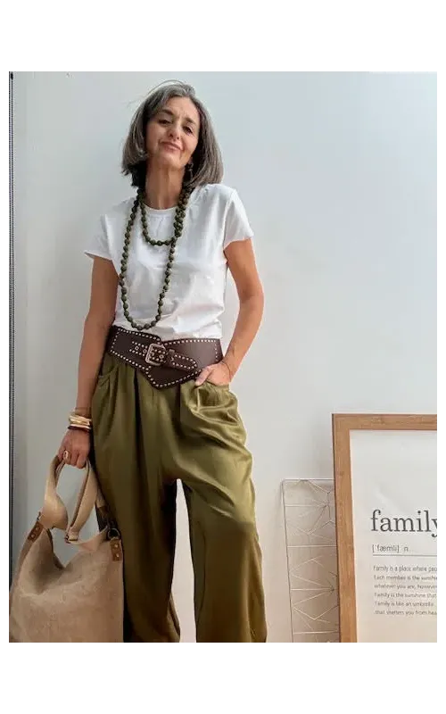 Pantalones Satén Oliva