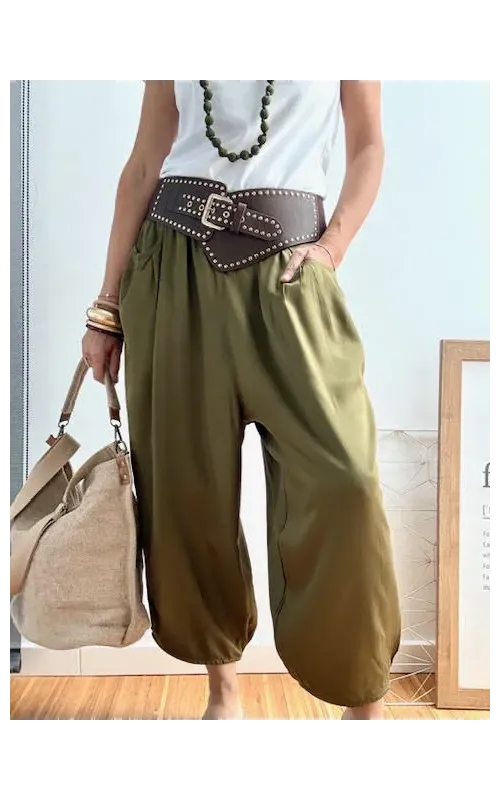 Pantalones Satén Oliva