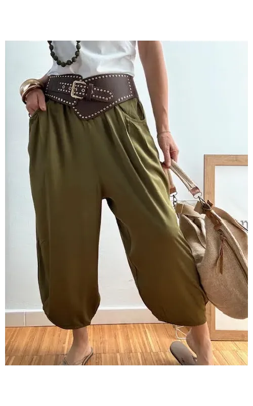 Pantalones Satén Oliva