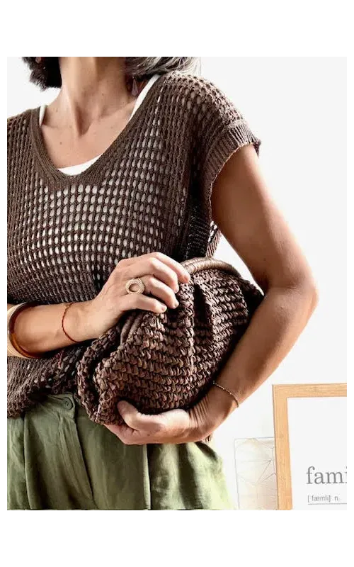 Bolso Clutch Rafia Marrón