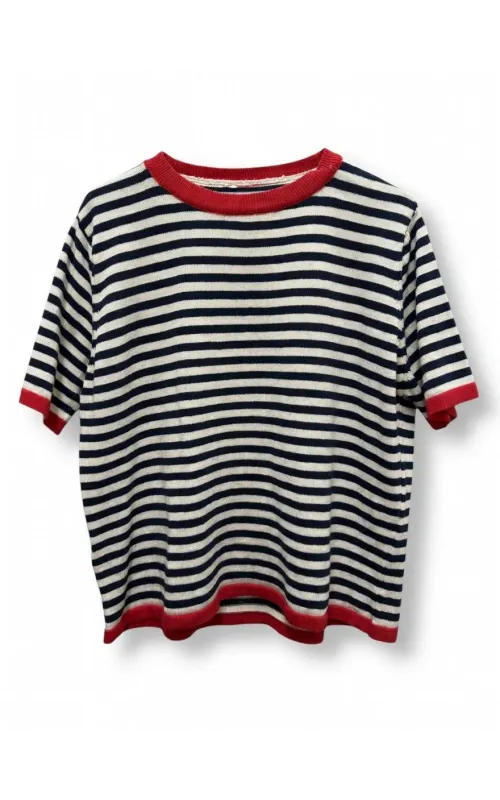 Jersey Rayas Marino y Blanco con Detalle Rojo