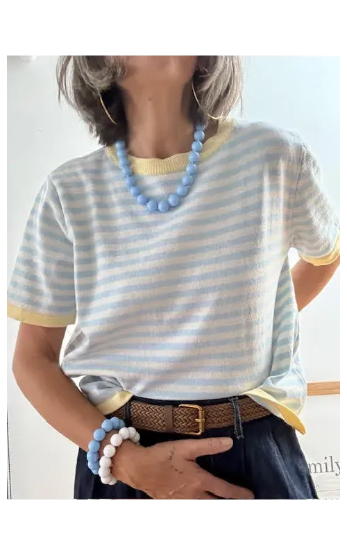 Jersey Rayas Celeste y Blanco con Detalle Amarillo