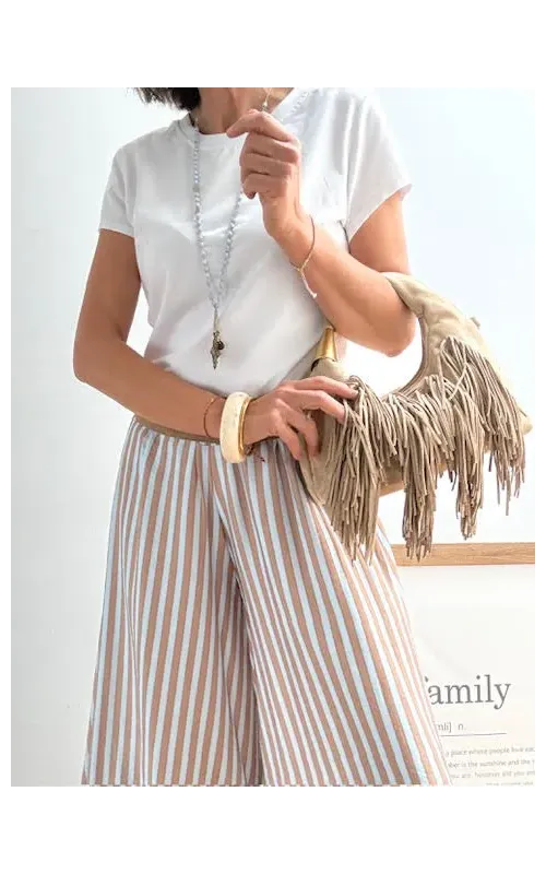 Pantalones Falda Rayas Celeste y Camel
