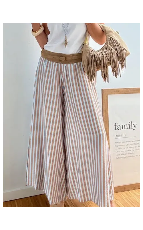 Pantalones Falda Rayas Celeste y Camel